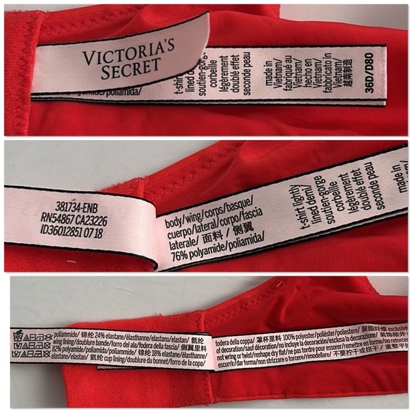 Victoria’s Secret Lightly Lined Full Coverage Convertible T-Shirt bra red black - Picture 7 of 7